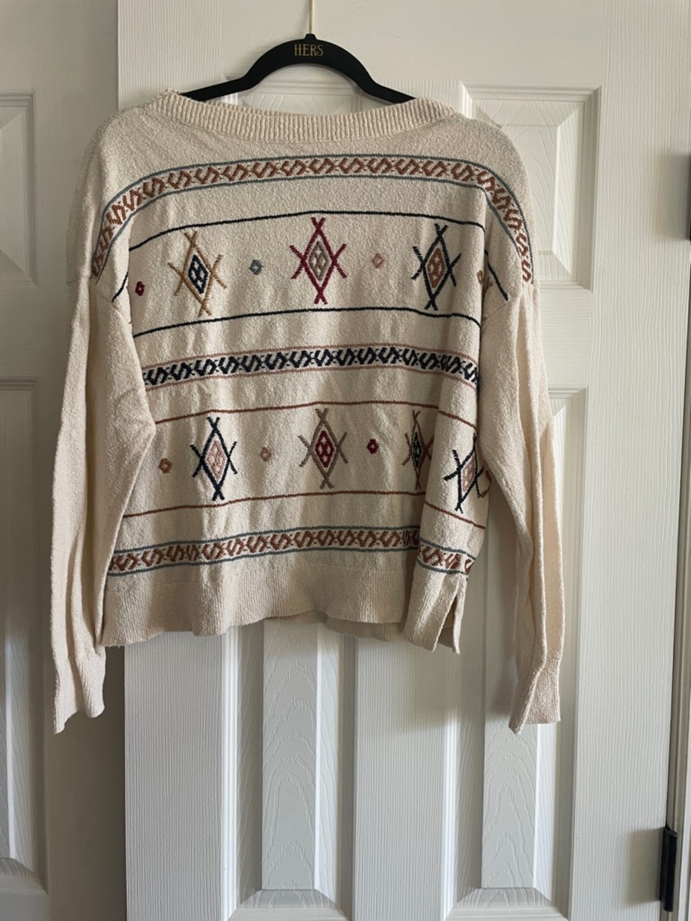 Madewell Cream Sweater with Multicolor Geometric Embroidery